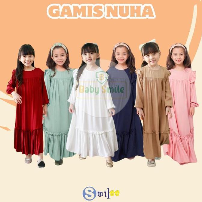 Promo Gamis Anak Wanita Nuha Rayon Twill Smilee Mix Warna Size 2-10 Thn Muslim Baju Lebaran Dress Re