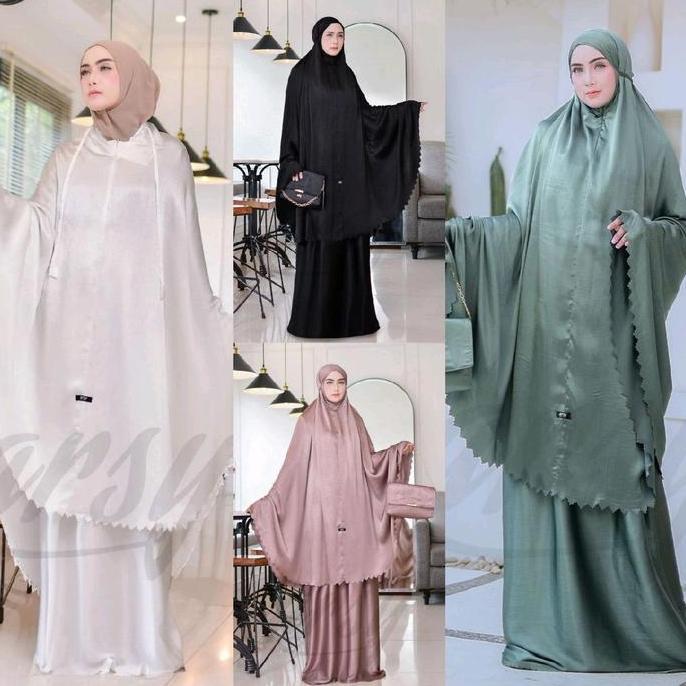 Promo MUKENA KHADEEJA SILK TEXTURED ARSY HIJAB MUKENA TAS SAJADAH SILK MUKENA MEWAH MUKENA SILK Abu 