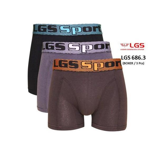 Promo Celana Boxer Pria LGS Underwear Sport LGS 686 ISI 3 Pcs Bahan Cotton Combed Katun Spandex COD