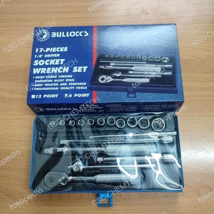 Kunci Socket Set Bullock  1/4" DR 17Pcs  6-13MM (6PT)