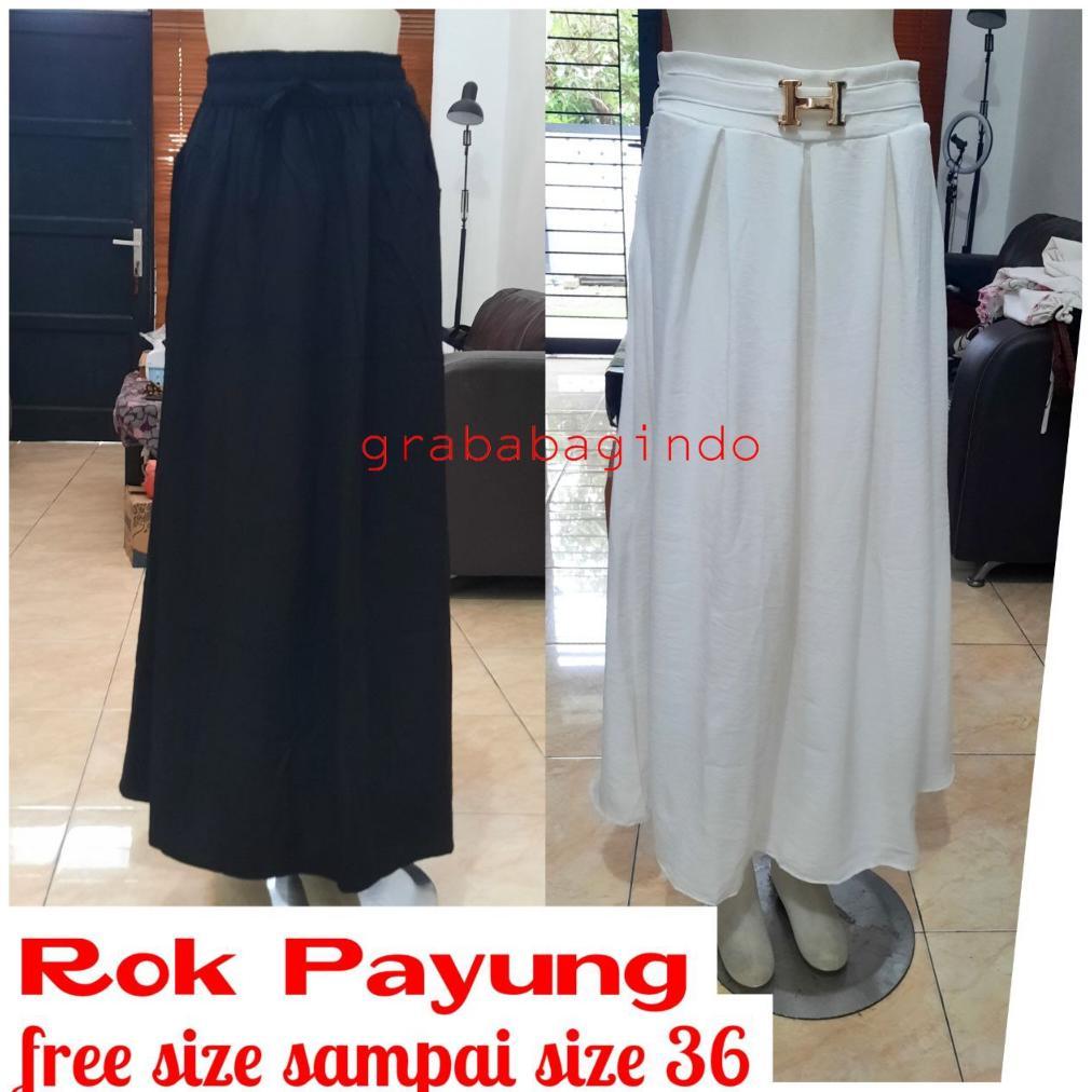Rok Cringkle Polos Mayung / Rok Payung Kringkel / Rok Kembang model A Panjang Hitam dan Putih