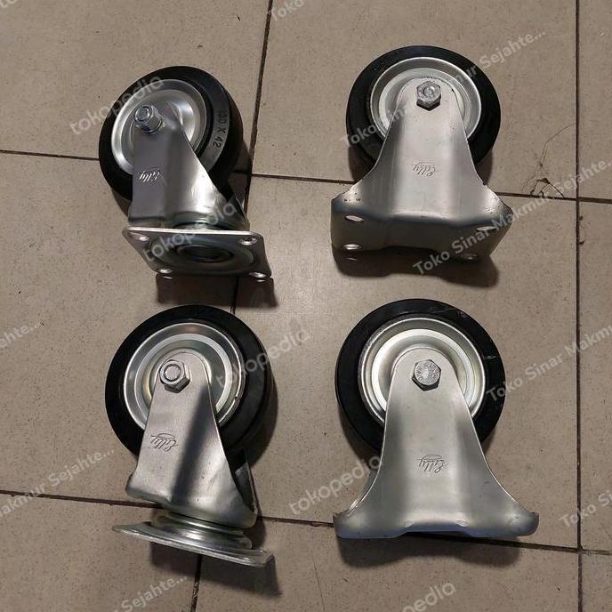 Promo Roda Karet Edly Ukuran 5" Putar Lurus Isi 4 Cod