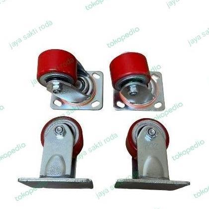 Promo Roda Pu Merah Heavy Duty 3 Inch ( 2 Hidup + 2 Mati ) Cod