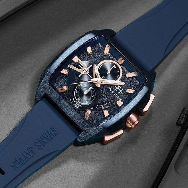 Promo Buy 1 Get 1  Evans Jayden Jam Tangan Pria 9546 Rubber Silicon Chronograph Kaca Sapphire Water 
