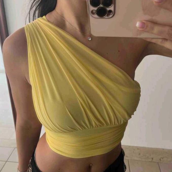 Promo SHEIN MOD One Shoulder Ruched Crop Top COD