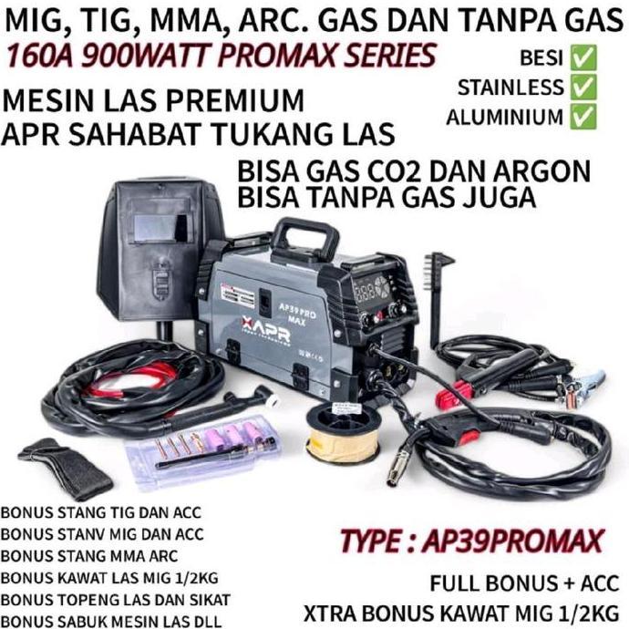 Raja mesin las MIG TIG MMA merk APR type AP39 PROMAX XAPR bonus stang