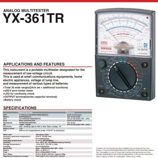 TERBARU - Sanwa YX-361TR Analog Multimeter Multitester Avometer Sanwa Murah