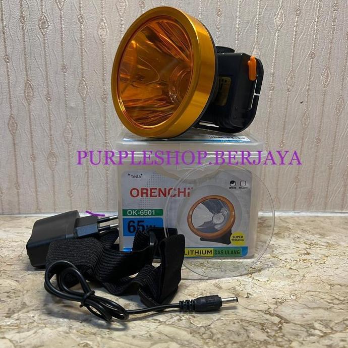 TERBARU - Tesla Orenchi Senter Kepala 65Watt OK 6501 FREE COVER KUNING