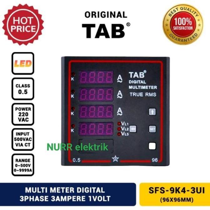 Multi Meter Digital 3 Phase 3 Ampere Meter , 1 Volt Meter 96x96 TAB