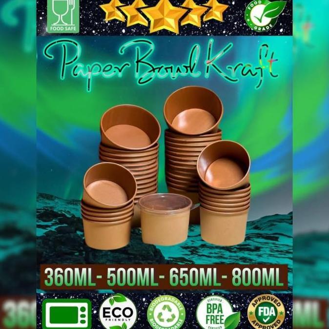 Paper Bowl Kraft 650ml NESTO Rice Bowl 650ml Paper Bowl Coklat 22oz