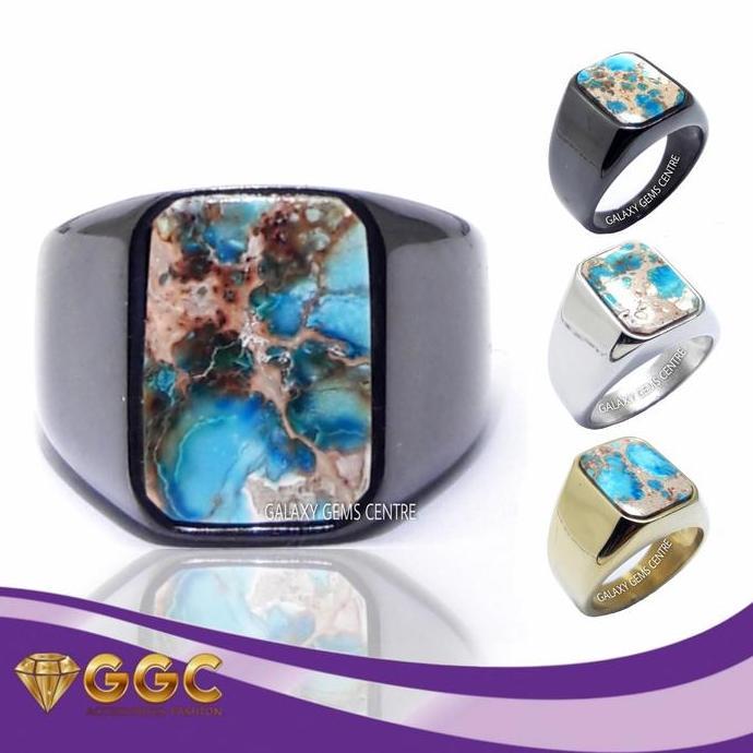 Cincin Batu Akik Pirus Tourquise Kotak GOL