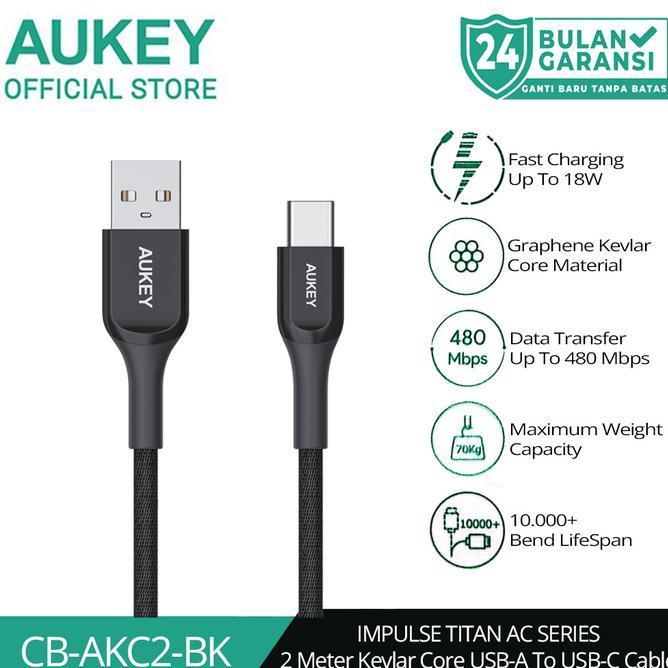 Aukey Kabel Charger Usba To Usbc Cbakc2 Kevlar Core 2M