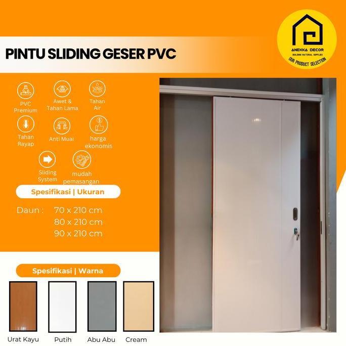 Pintu Sliding Pvc Kamar Tidur / Kamar Mandi Asp Set Ukuran 80 X 210 Cm , 90 X 210 Cm , Tahan Air , W