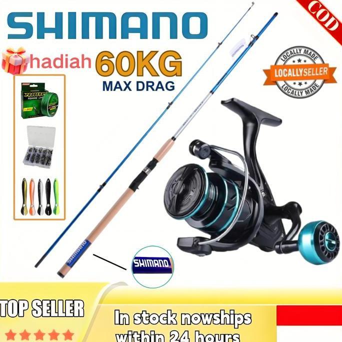 Shimano Set Rod Pancing Karbon + Gulungan Mencast 7.2:1 Gear Ratio Pancing Metal Sistem Drag Karbon 