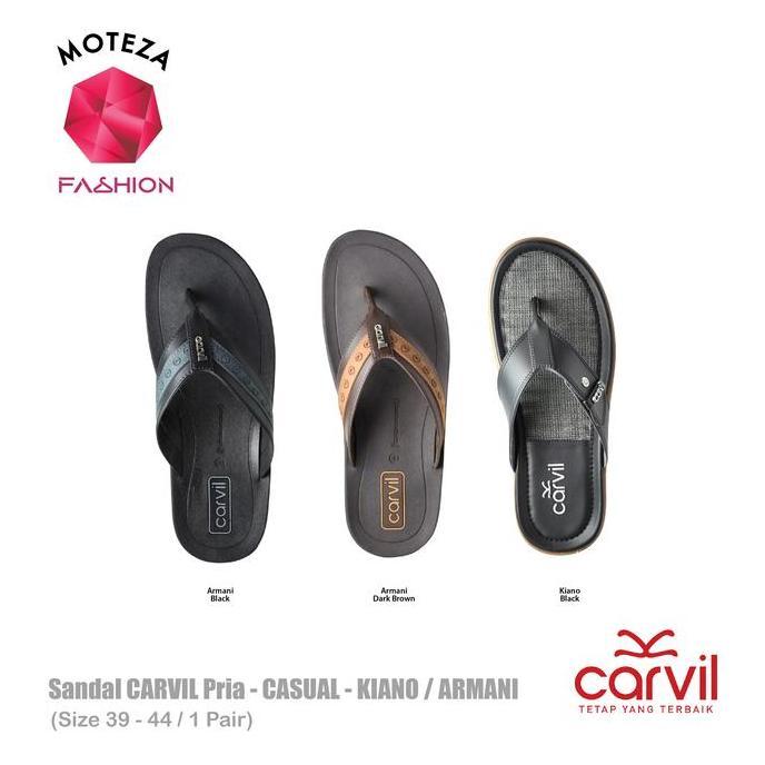 New  Sandal Jepit Carvil Pria Casual Original - KIANO / ARMANI Black Flat