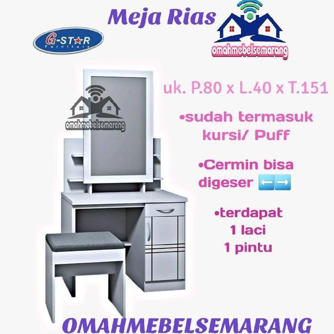 meja rias toalet GSTAR LILY minimalis murah cermin sliding kotak putih Furniture Mebel Rak Kaca