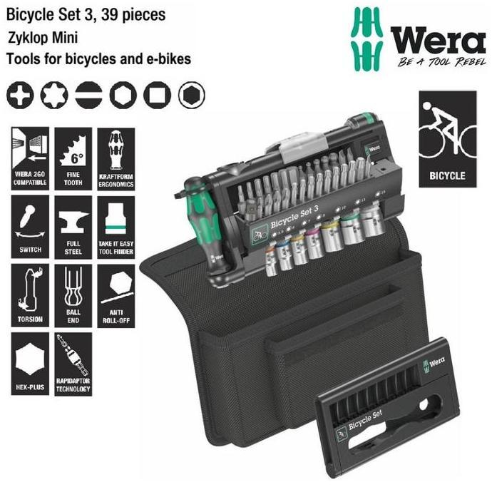 CIKUCHI Tool Kits Kunci Sepeda 05004172001 WERA Bicycle Set Universal 39 Pcs
