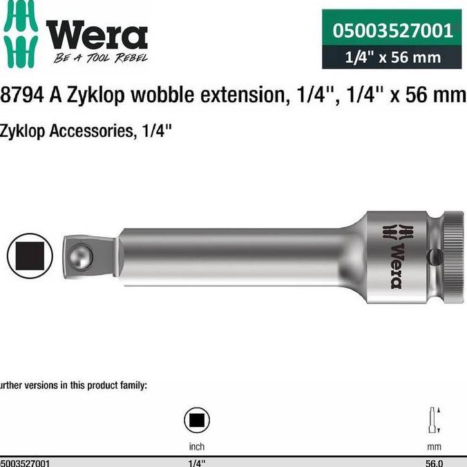 [BERGARANSI] Wera 05003527001 - Zyklop Wobble Extension 1/4" x 56 mm Wera Tools