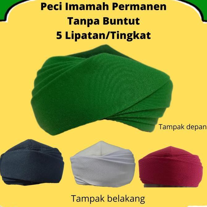 Peci Sorban Imamah Permanen 3 Meter Tanpa Buntut Polos Katun Dewasa Hijau Hitam Putih
