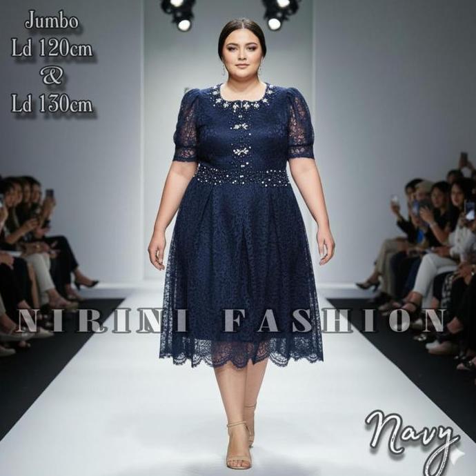 DRESS PESTA JUMBO PLUS SIZE LD130 BESAR XXXL BROKAT PESTA GISELLA KONDANGAN DENGAN PAYET MUTIARA FUL