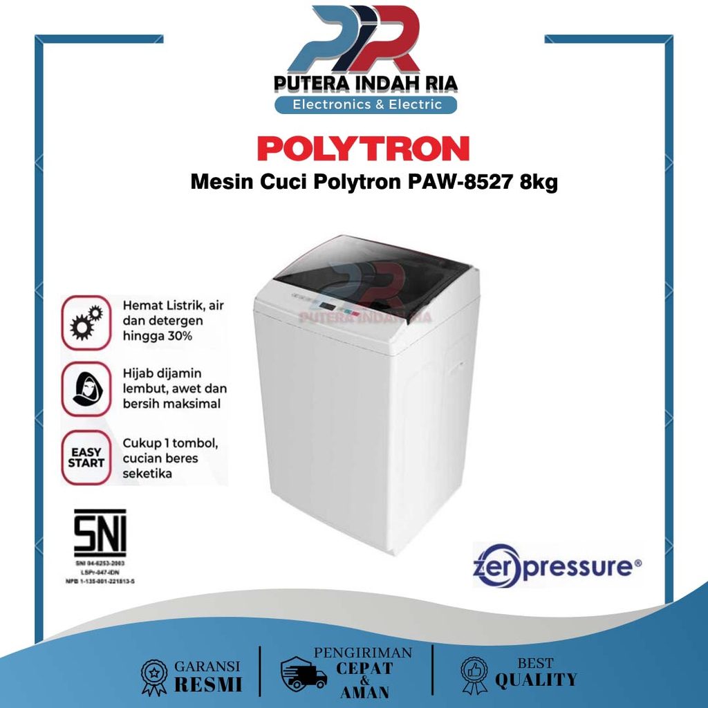 Mesin Cuci POLYTRON 1 TABUNG ZEROMATIC SERIES 8 KG PAW-8527 / PAW 8527