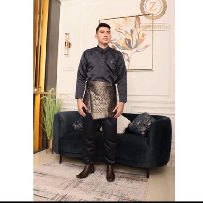 SETELAN BAJU KURUNG MELAYU PRIA BAHAN TAFFETA BRIDAL+SONGKET SAMPING MELAYU SIZE M-XXL