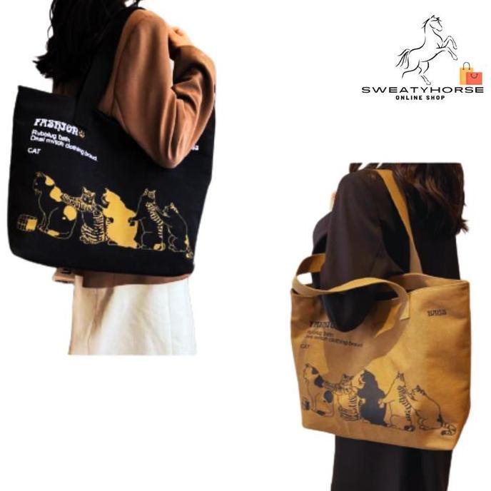 Tas Totebag Kanvas Fashion Wanita Totebag Bergambar Lucu Totebag Besar GM