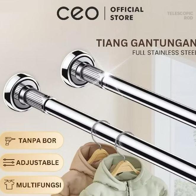 Ceo Tiang Gantungan Pakaian Tiang Gorden Tiang Serbaguna Teleskopik Stainless Steel Tiang Gantungan 