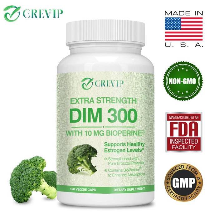 Grevip - Kapsul Vegetarian Brokoli Organik Alami - Dim 300 Mg - Mendukung Kadar Estrogen Yang Sehat 