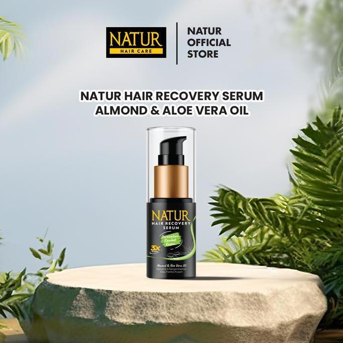 Kyusellershops - Natur Haircare Recovery Serum 60Ml - Almond & Aloe Vera Oil, Perawatan Rambut Rusak