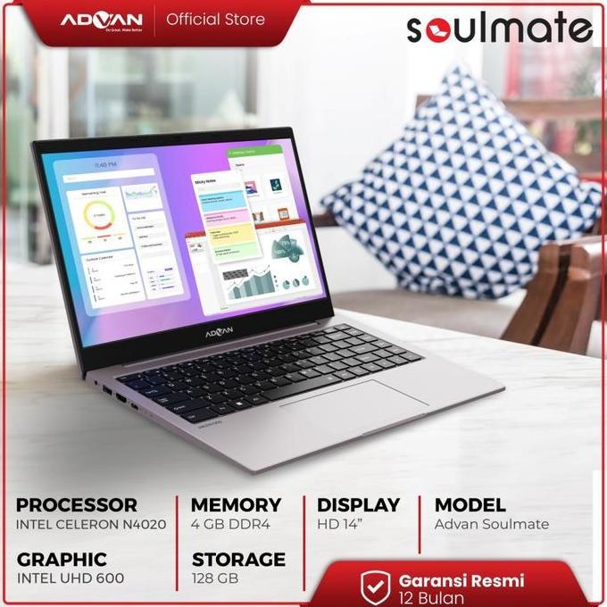 Laptop ADVAN Soulmate Celeron N4020 4GB 128GB 256GB 14" W11