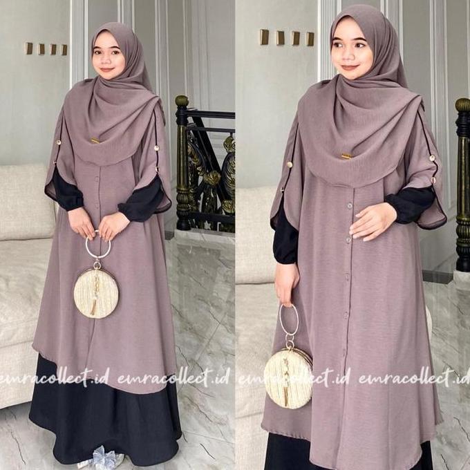 (Ready) Setelan Rok One Set Rok Tunik SyarI Full Kancing Set Rok Tunik Malaya Set Pashmina Oval