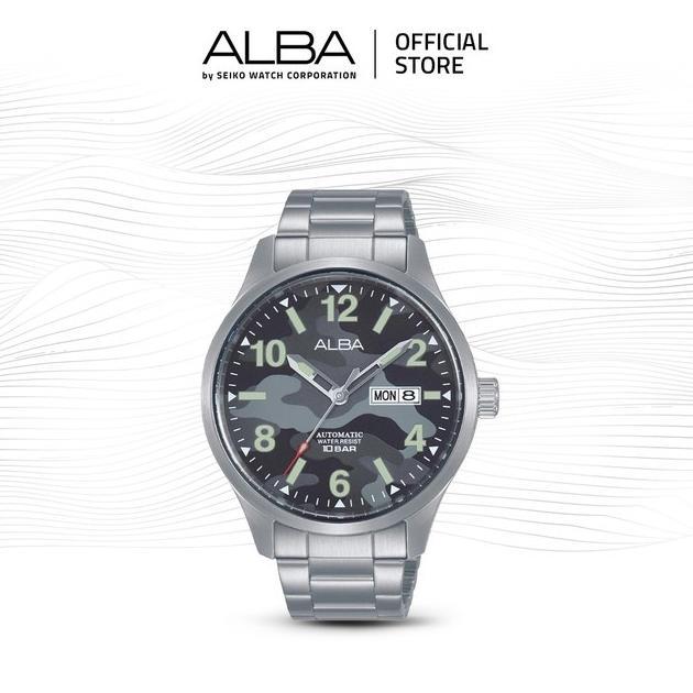 Alba Mechanical Jam Tangan Pria Field AL4275 / AL4275X1 Automatic Grey Army Camouflage Dial Stainles