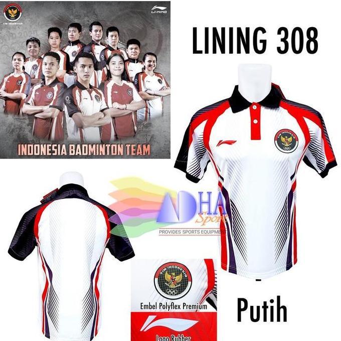 Kaos Badminton Olimpiade Lining 308 / L308 Putih Murah Adha Sport