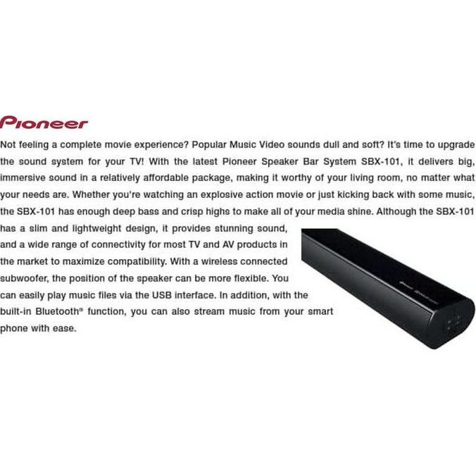 Pioneer Soundbar SBX 101 Subwoofer Wireless Bluetooth SBX101 / SOUNDBAR SPEAKER Pioneer