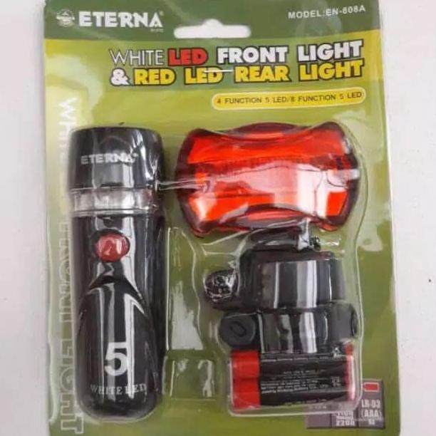 New Lampu Sepeda/ Bicycle Head Light 5 LED ETERNA EN-808A set (depan+belakang)