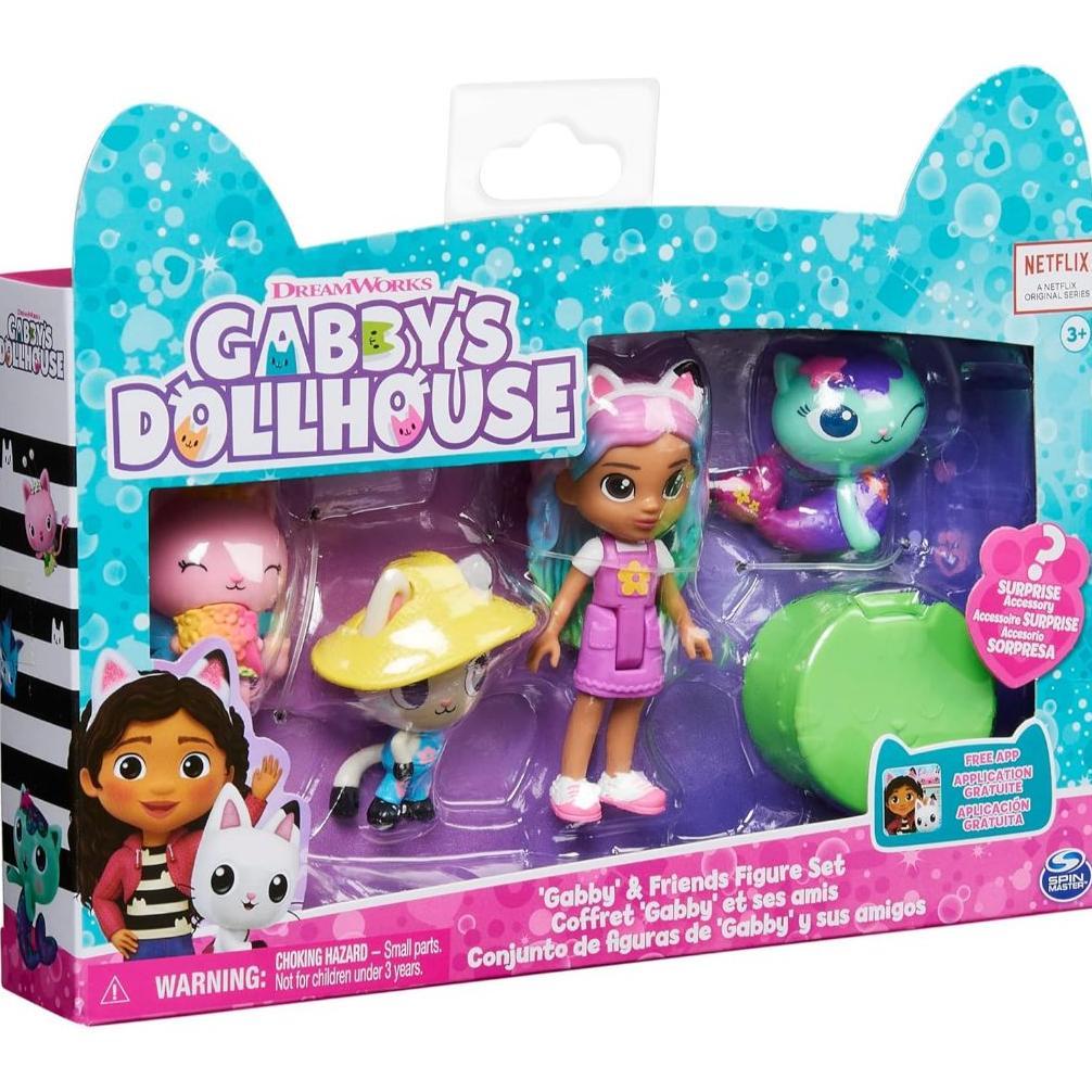 Gabby's Dollhouse, Gabby and Friends Figure Set with Rainbow Gabby Doll,