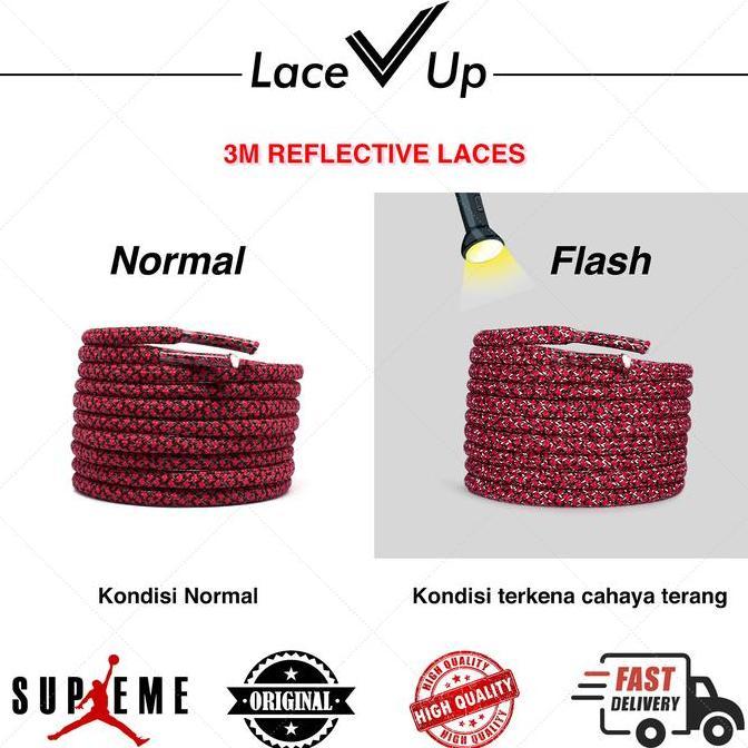 Tali Sepatu Reflective Yeezy 350 V2 Bred Shoels - Red/Black