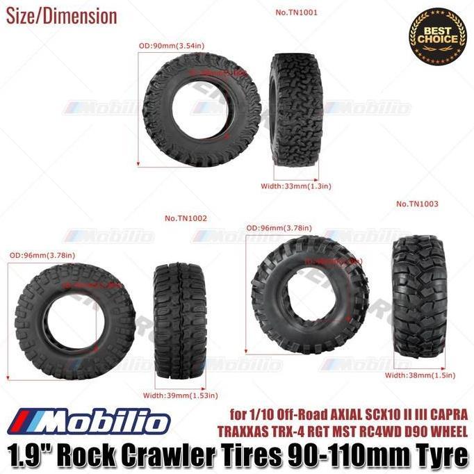 opaljavanes99 - ban rc 1.9" rock crawler tires 90-110mm untuk 1/10 axial scx10 ii iii capra traxxas 