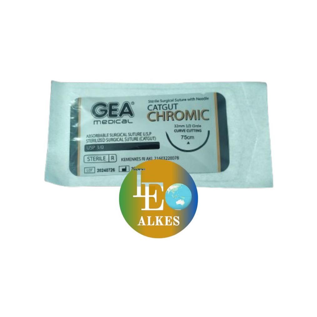 GEA Catgut Chromic 2/0 3/0 Benang Senar Chromic Dengan Jarum Jahit