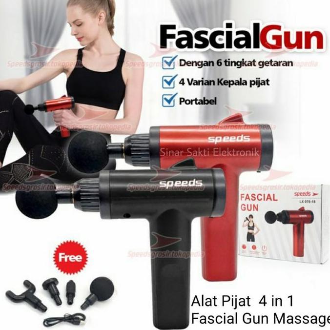 Fascial Gun Massage Alat Pijat Elektrik 4 in 1 Getar Otot Punggung Cas