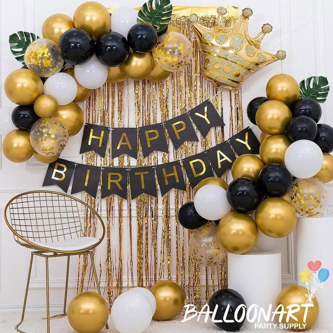 King Black Gold Chain Dekorasi Set/Dekorasi Ulang Tahun/Balon Ulang Tahun/Paket Dekorasi Ulang Tahun