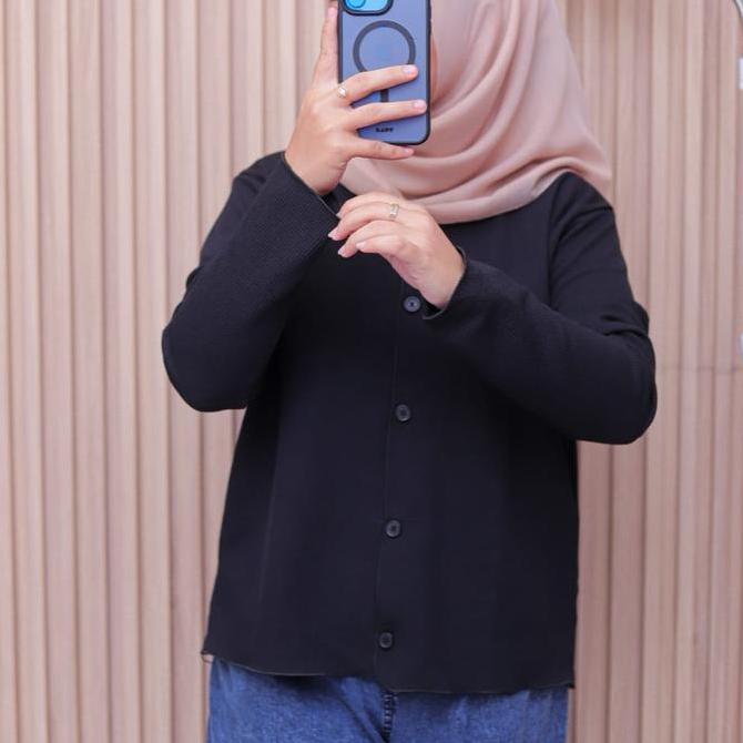 Cardigan Crop Wanita Knit Premium Outer Top Knitwear