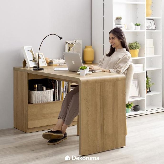 Dekoruma Mika Meja Belajar Sudut dengan Lemari Kabinet dan Rak Susun - Meja Kerja Rumah