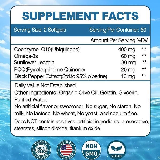 Suplemen Kapsul Coq10 - 120 Kapsul/Botol - 400 Mg - Membantu Memperkuat Sistem Kekebalan Tubuh - Men