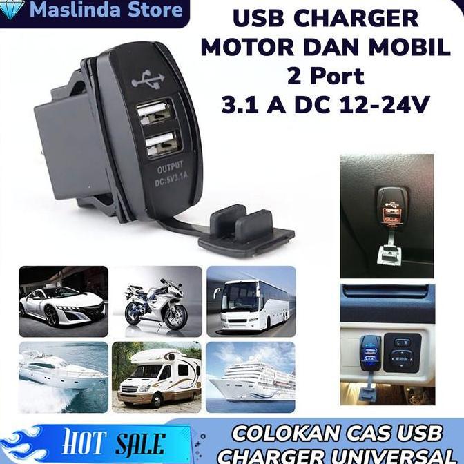 Promo Casan Hp Motor Mobil Aksesoris USB Charger Colokan Cas HP Motor 2 Port COD