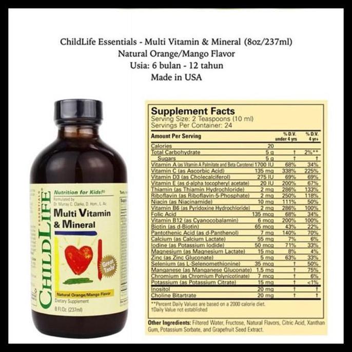 eko_storebookck - Childlife Essentials Multivitamin and Mineral 237ml - Suplemen Anak dengan Multivi