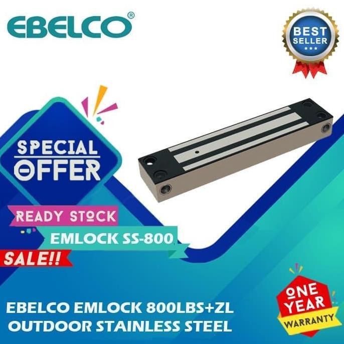 Ebelco Emlock SS-800+ZL Magnetic Lock Stainless Steel Outdoor 800lbs