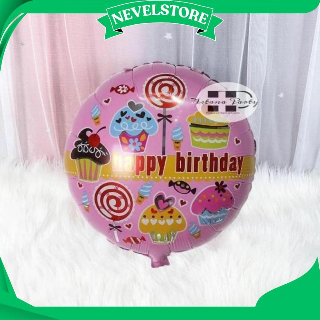 Balon Foil Bulat Cupcake / Balon Foil Happy Birthday Motif Cupcake Ip Gratis Ongkir