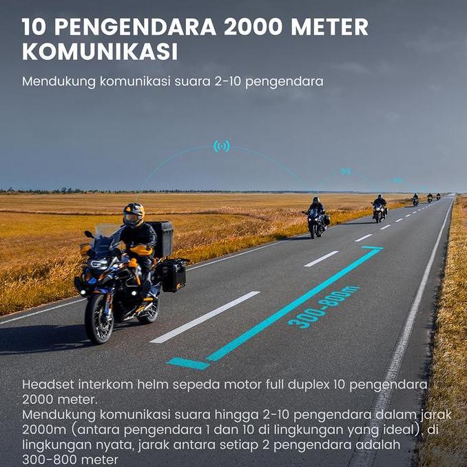 Murah Gearelec Intercom Gx10 Bluetooth 5.2 Helm Sepeda Motor Interkom Hingga 10 Pengendara Ip67 Taha